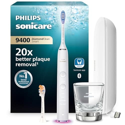 Image of Philips Sonicare DiamondClean Smart 9400 Electric Toothbrush, Sonic Toothbrush with App, Pressure Sensor, Brush Head Detection, 4 Brushing Modes and 3 Intensity Levels, White, Model HX9917/88
