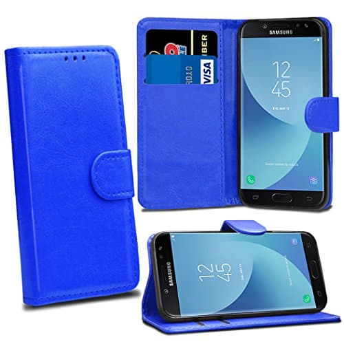Image of Samsung Galaxy J5 2017 J530 Cases - Blue Premium Wallet Leather Flip Case Cover For Samsung Galaxy J5 2017 J530 [Card Holder] [Magnetic Closure]