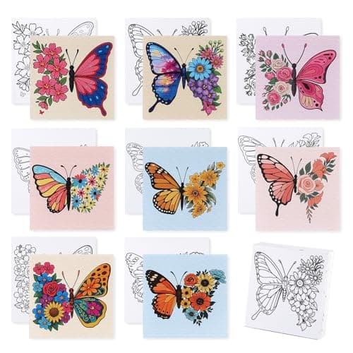 Image of BNG 8 Packs Butterfly Pre Drawn Canvas to Paint, Pre Printed Canva for Painting, Pre Stretched Canvas Outline Painting Boards for Beginners, Students, Party Favors, Daily Decorations(8 * 8in)