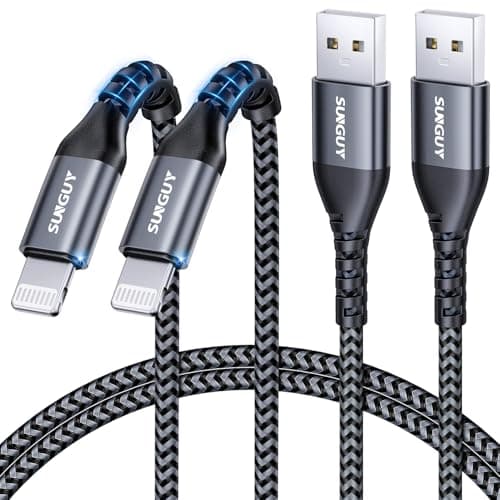Image of SUNGUY USB A to Lightning Cable 1M, 2Pack [MFi Certified] Carplay USB Lightning Cable, iPhone Charging Cord Nylon Braided Compatible with iPhone 14/13/12/11 Pro Max Mini X XS XR 8 Plus 10 SE iPad