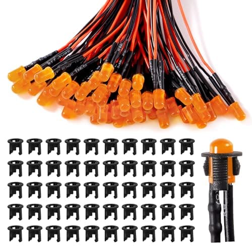 Image of Lyeteung 50 PCS 5mm 12V Prewired LED Diodes Light with Diffused Colored Lens, Orange, 20cm Prewired LED Light Emitting Diode + 50 PCS 5mm Plastic LED Holder