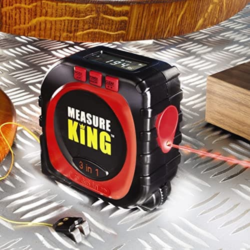 Image of 3-in-1 Measure King Digital Tape Measure – Battery Powered Versatile & Accurate Laser Measurer Tool with LED Screen Display & Cord, Roller or Sonic Measuring Modes - H8cm x W8cm x D3cm