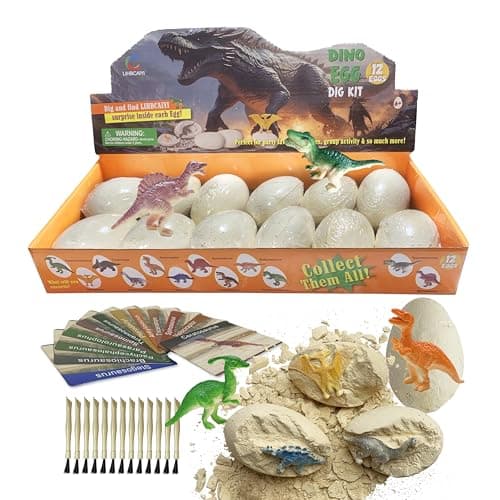 Image of LIHBCAIYI Dino Eggs Dig Kit 12 Piece Dinosaur Excavation Set for Kids STEM Educational Archaeology Science Toy, Party Game & Birthday Gift for Boys and Girls Aged 6-12 Years