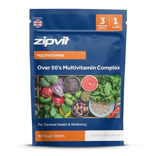 Image of Zipvit Multivitamin Advanced 50 Plus Active Formula for Women & Men - 90 Vegan Tablets. Supports Bone Health and Your Immune System. 3 Months Supply, Eco-Friendly Pouch