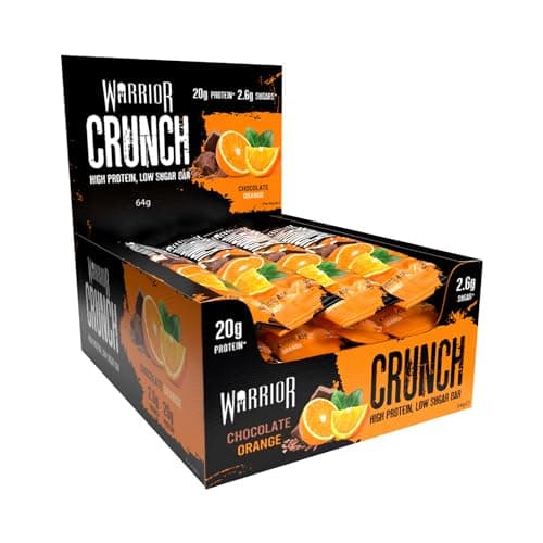 Image of Warrior Crunch Protein Bars, Chocolate Orange 12 x 64g – High Protein Snacks (20g), Low Sugar, Low Calorie Snack Bar, Guilt-Free On-the-Go Treats, Multipack Diet Bars for Weight Loss