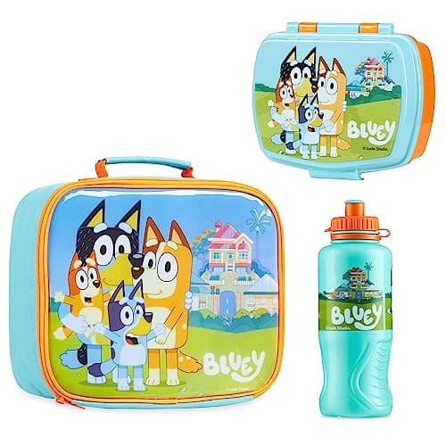 Image of Bluey Lunch Box 3 Piece Set with Insulated Lunch Bag Snack Box BPA Free 430ml Water Bottle - for Preschool Nursery Travel or Day Trips - Kids Lunch Box Set