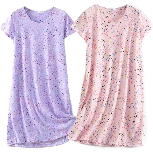 Image of BERDITH 2 Pack Nighties for Women Nightdress Ladies Cotton Blend Nightie Soft Night Dress Womens T Shirt Nightdresses Summer Plus Size Nightwear Sleep & Lounge UK 26-28 Pink Mum Mummy
