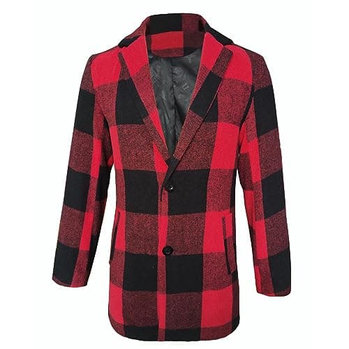 Image of Mens Trench Coat Today's Deals,Wool Trench Coat Men,Fannel Long Sleeve Double Breasted Plaid Coat Casual Slim Fit Classic Business Coat Fall Winter Warm Windbreaker Checked Overcoat with Pockets