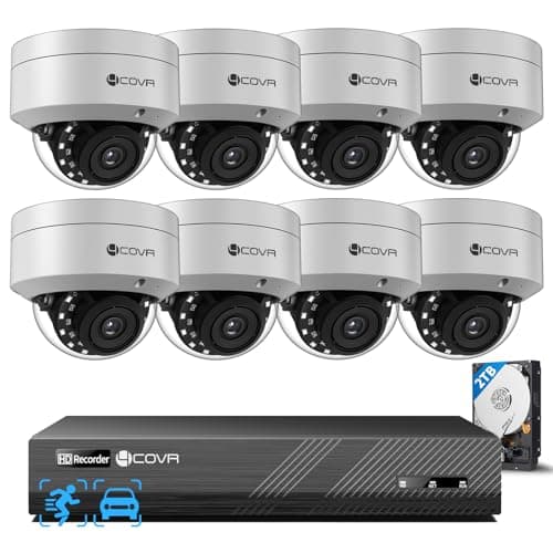 Image of 4COVR PoE CCTV Camera Systems 8 Channel, 8X 5MP Security IK10 Vandal-Proof IP67 Dome IP Camera with Audio, 4K NVR 2TB HDD, AI Human Vehicle Detection & IR Night Vision, 24/7 Recording, ELY54AX5M0808