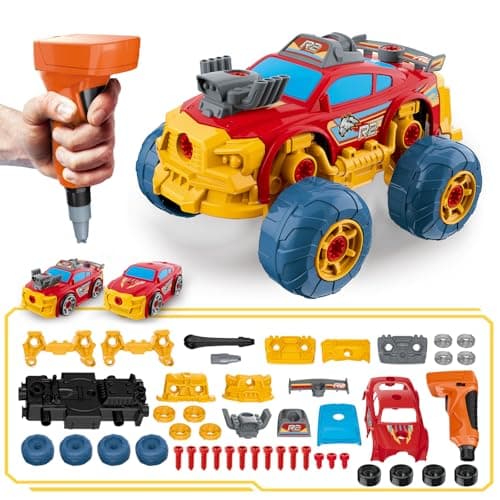 Image of Pup Go 3-in-1 Take Apart Car for Boys Ages 3 4 5 6 7 8 Years Old, for Kids, 46Pcs Construction Toy Truck with Electric Drill, Build Your Own Toy Car with Play Tools (Red)