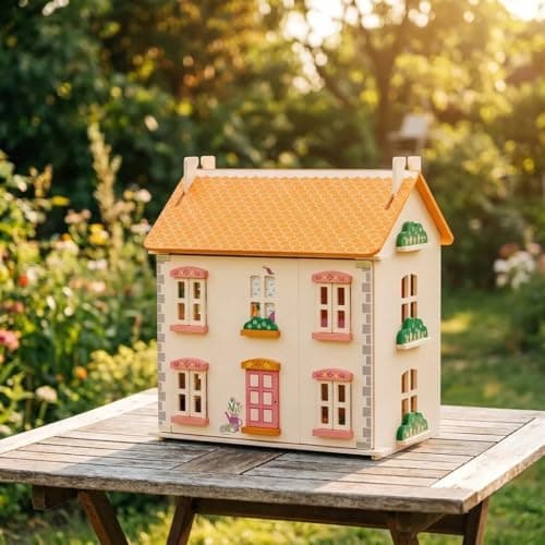 Image of 3-Story Wooden Dolls House for Girls, Large Pretend Play Dollhouse Toy with Interactive Furniture, Poseable Dolls & Garden Courtyard, Tool-Free Assembly Wooden Toys for Kids Ages 3+