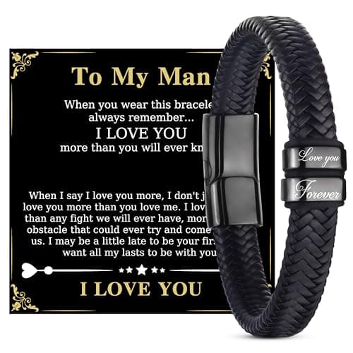 Image of Merclix To My Man Leather Bracelet Valentines Day Gifts for Men I Love You Gifts for Him Boyfriends Husband Christmas Anniversary Birthday Romantic
