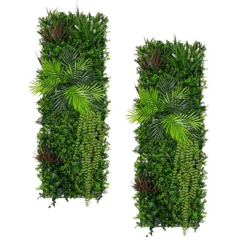 Image of 2Pcs Artificial Plant Wall Panel 50 x 150cm Alina Living Foliage Greenery Tiles Indoor Outdoor Weather & UV Resistant Grass Fence Hedge Privacy Backdrop Garden Home Décor Snap & Lock Fixings Included