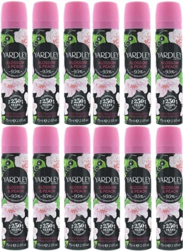 Image of Yardley Blossom & Peach Body Fragrance Spray, 95% Naturally Derived Ingredients, 75ml, Pack of 12