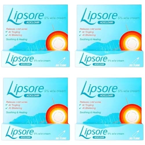 Image of 4 x Cold Sore Cream 5% Aciclovir – Fast Acting Coldsore Cream – for Mouth Ulcer & Cold Sore Treatment (4 Packs x 2g Tubes)