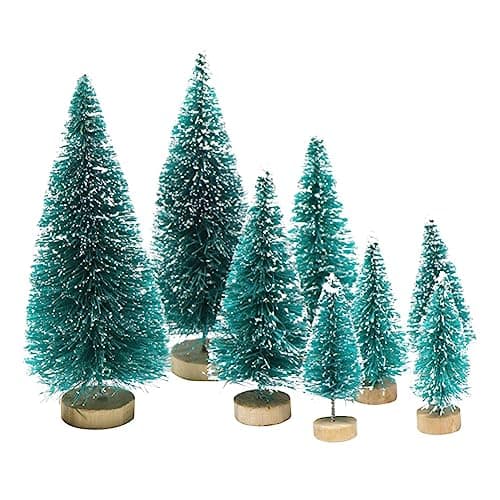 Image of 8 Pcs Mini Christmas Tree,Bottle Brush Trees with Wood Base, Artificial Tabletop Christmas Tree DIY Crafts Ornaments Winter Decorations for Home Party Decor (Green)