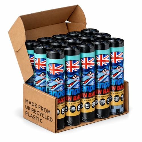Image of Lianpak 120L Heavy Duty Drawstring Bin Bags – 40 Micron Extra Strong Refuse Sacks, Made from 100% UK Recycled Plastic, Tear & Leak Resistant 20 Rolls of 10 x 120 Litre Bags (Total 200 Bags)