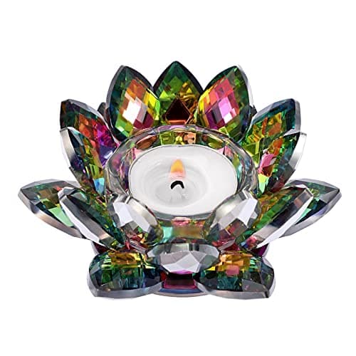 Image of SUMTree Crystal Lotus Candle Holder for 4.5" Pillar Candle, Decorative Tealight Lotus Votive Candle Holder, Petals Style Flower Tealight Holder for Home Wedding Anniversary Decor, AB Colorful