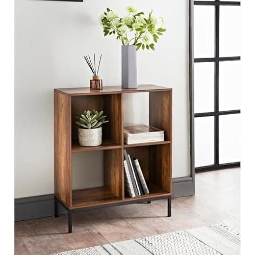 Image of Homme Concept 4 Cube Storage Unit – Walnut Finish Freestanding Storage Shelves, Minimalist Modern Bookcase for Living Room, Bedroom or Home Office