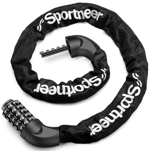 Image of Sportneer Bike Locks - High Security Bicycle Chain Lock 5-Digit Resettable Combination Anti-Theft Cycle Locks Bike Accessories for Bicycle, Motorcycle, Scooter, Door, 6MM x 120CM, Black