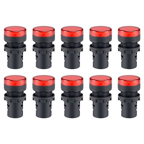 Image of sourcing map 10Pcs Red Indicator Light AC/DC 12V, 22mm Panel Mount, for Electrical Control Panel, HVAC, DIY Projects
