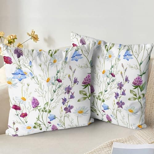 Image of XPHZZL Cushion Covers Set of 2 Pack 55 x 55 cm - Soft Double Sided Garden Flower Floral Decorative Pillow Covers for Sofa Bed Garden Outdoor Spring Decor with Invisible Zipper 22 x 22 Inch-Purple
