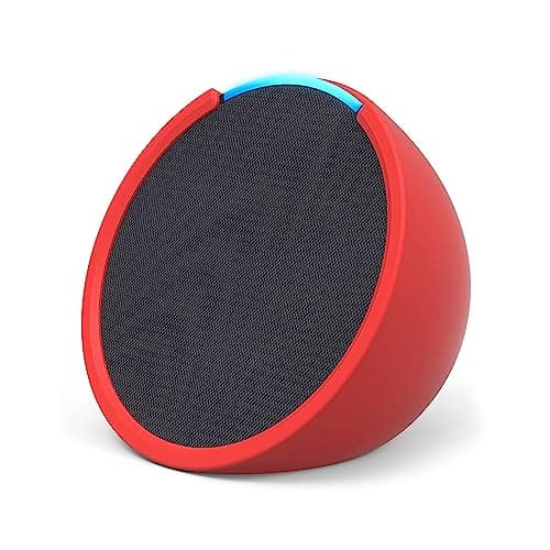 Image of Echo Pop | Full sound compact Wi-Fi and Bluetooth smart speaker with Alexa | Charcoal and a Made For Amazon Sleeve for Echo Pop (2023 release), Red