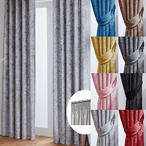 Image of John Aird Crushed Velvet Fully Lined Pencil Pleat Curtains (Silver, 66" Wide x 90" Drop)