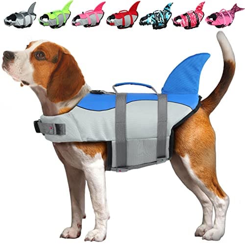 Image of EMUST Dog Life Jacket, Ripstop Dog Lifesaver Vests with Rescue Handle for Small Medium and Large Dogs, Pet Safety Swimsuit Preserver for Swimming Pool Beach Boating (XS,Blue)