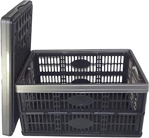 Image of 4 X PLASTIC FOLD FLAT STACKABLE STORAGE CRATES BOXES 32LT MULTIBUY SAVER by PAYLESS TRADING®