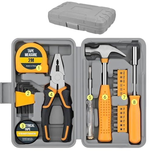 Image of 24pc Yellow Home DIY Tool Kit Set - Essential Household Hand Tools in Portable Storage Box for Home, Office & Garage Repairs - Starter Basic Tool Kit for Men & Women