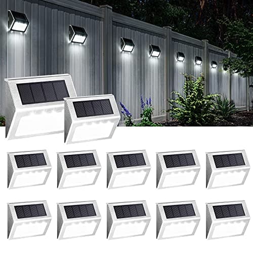Image of Solpex Solar Fence Lights Outdor Garden, Waterproof Solar Step Lights, Stainless Steel Led Lighting Decoration for Stair Deck Wall Patio Porch Yard Pathway Walkway (12 Pack, Cold White)