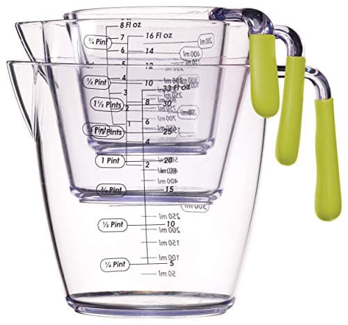 Image of Colourworks 3 Piece Acrylic Measuring Jug Set, Stackable Jugs for Cooking Baking with Coloured Soft Grip Handle - Green
