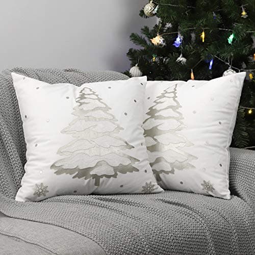 Image of Lewondr Christmas Tree Throw Pillow Cover, 2 Pack Xmas Tree Decorative Throw Pillow Case Sofa Cushion Cover with Hot Stamping Pattern Indoor Decor for Festival Party 18"x18"(45x45cm), Silver