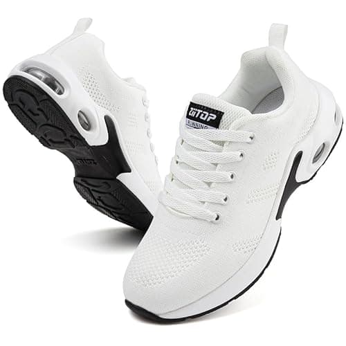 Image of Womens Trainers Running Shoes Air Cushion Arch Support Sneakers Platform Trainers Ladies Walking Shoes Mesh Breathable Lightweight Sport Sneakers Outdoor Gym Athletic Tennis Jogging White