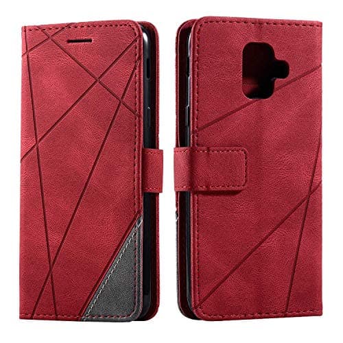 Image of SONWO Case for Galaxy A6 2018 Case, Premium Leather Flip Wallet Case Magnetic Closure Card Slots Kickstand Phone Case for Samsung Galaxy A6 2018, Red