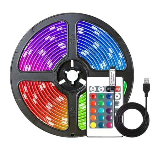 Image of Diuturnous USB Powered RGB LED Strip Lights, 24 Keys Remote, 16 Dimmable Colours, Flexible 5050 LEDs for Decoration (1m)