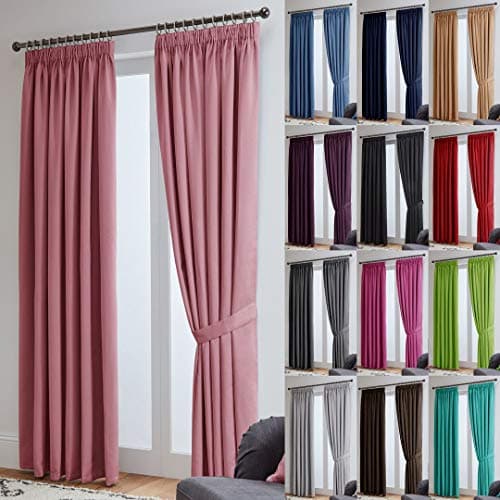 Image of John Aird Blackout Curtains Pencil Pleat with Tie Backs (Pink, W 46" x L 54" (2 Panels) Thermal Energy Saving Curtains for Bedroom & Living Room