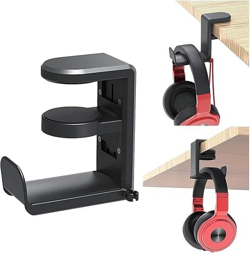 Image of Noekye Headphone Headset Headphones Stand Holder Hook Hanger Office Gaming Under Desk Accessories Organizers Adjustable, Black