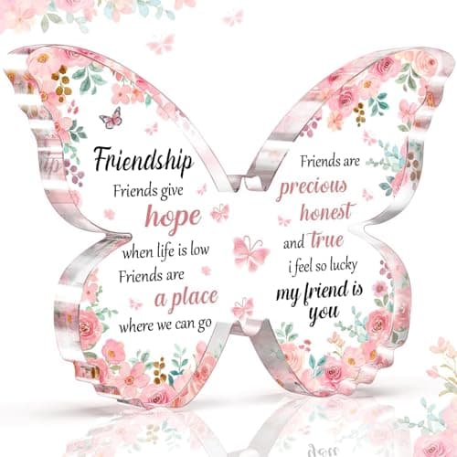 Image of Friendship Gifts for Women, Best Friend Christmas Birthday Gifts - 5x3.8x0.5 Inch Acrylic Butterfly Friendship Plaques - Birthday or Christmas Presents for Women Friends, Famale, Sister, Bestie, BBF