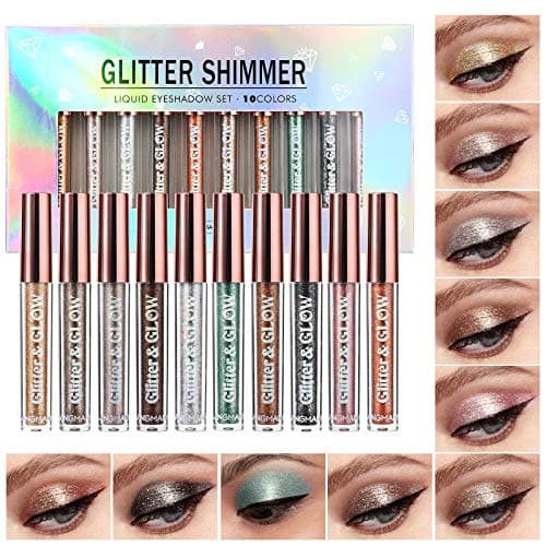 Image of 10 Pcs Liquid Glitter Eyeshadow Metallic Shimmer&Sweatproof Makeup Set, Matte Glitter Pressed All Highly Pigmented Blending Powder,Perfect For Every Woman & Girl (10pcs)