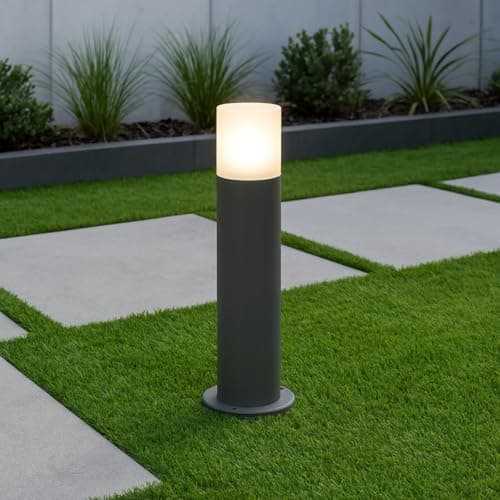 Image of CGC Lighting Dark Grey Outdoor Bollard Post Light Garden Modern Cylinder Anthracite Contemporary Patio Terrace Garden Path Drive Door Gate Driveway (Medium)