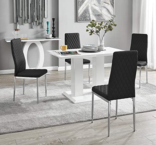 Image of Furniturebox UK Imperia Dining Table Set - High Gloss White With 4 Black Milan Chairs