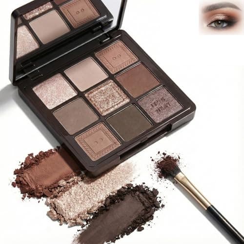 Image of Compact Nine-Shade Matte & Shimmer Eyeshadow Palette with Warm Neutral Shades for Smokey, Nude & Everyday Makeup - Highly Pigmented, Long-Lasting, Buildable & Blendable Formula for Contouring &