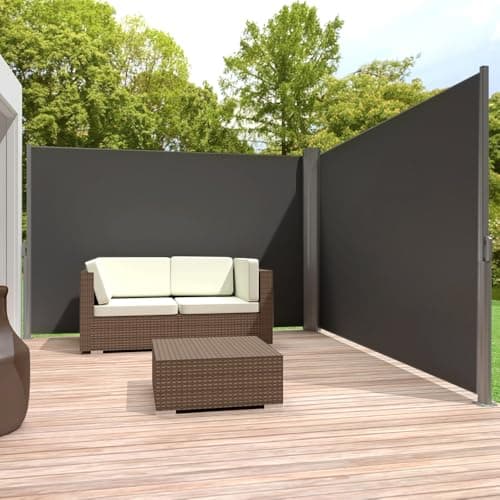 Image of DKIEI Retractable Side Awning 8 X 1.8M, Outdoor Double Pull-Out Side Privacy Garden Screen Panels, Balcony Sunshade Screening Divider with UV and Rain Resistance for Patio/Pool, Dark Grey
