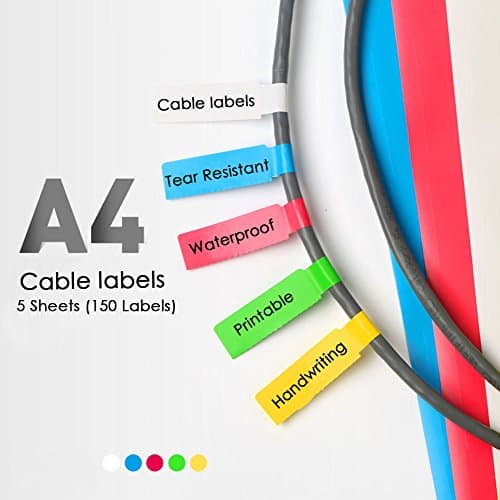Image of KFZR Cable Labels Self-Adhesive Waterproof Tear Resistant, Online Print Tool for Laser Printer (not Included) Durable 5 Sheets A4 150 Labels (150 Labels)