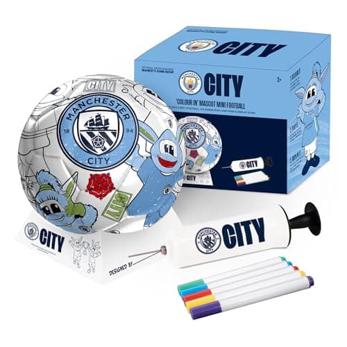 Image of Hy-Pro Officially Licensed Manchester City F.C. Scribble Ball – Size 2 Colour in Football with 5 Colouring Pens, Stand & Pump, Football Toys, Manchester City Gifts for Boys and Girls 3+