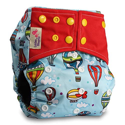 Image of Littles & Bloomz, Reusable Pocket Real Cloth Nappy Washable Diaper Bamboo Charcoal, Pattern 4, with 2 Microfibre Inserts