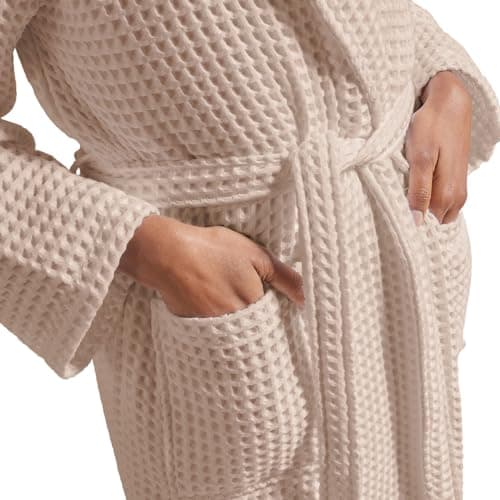 Image of Christy Waffle Bath Robe | Luxury Dressing Gown | Quick Dry, Silky | Lightweight 415GSM Womens Bathrobe | Kimono Waffle Design | Size Small-Medium (UK 8-14) | Blush Pink