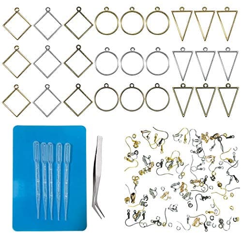 Image of 44 PCS Frame Pendants Set, Woohome 3 Color 36 PCS Open Back Bezel Pendants Round Triangle Prismatic Bezel Charms Pendants and Making Tools for Resin, Earrings Necklace Bracelet